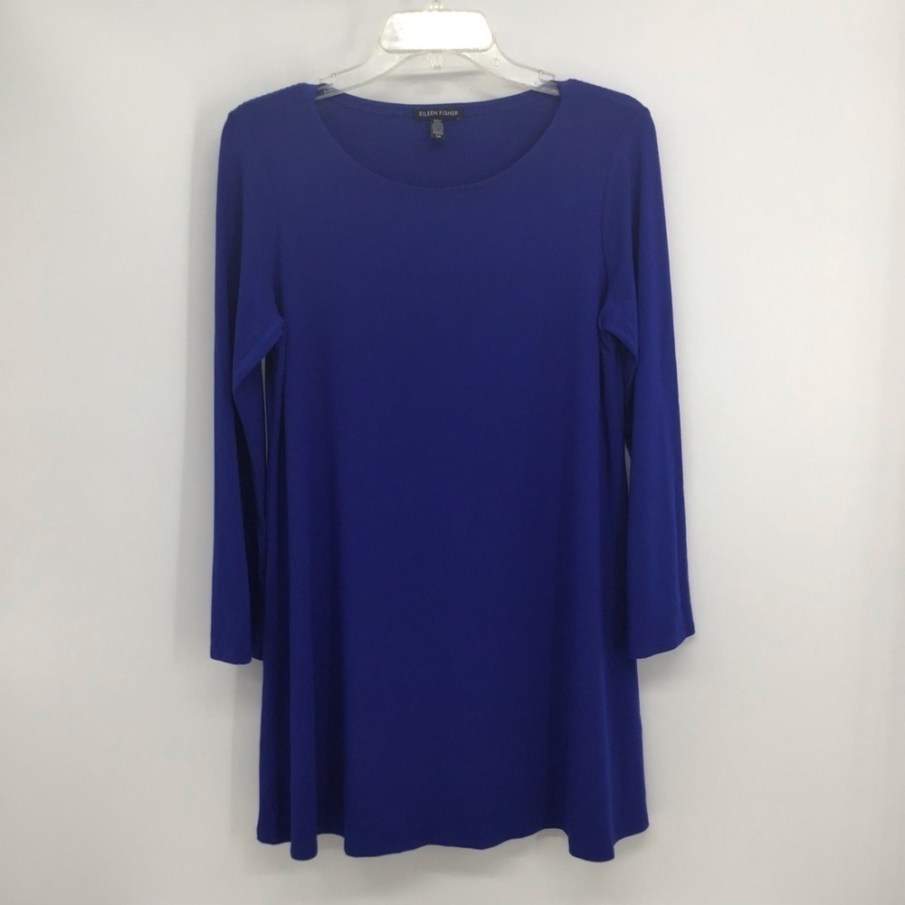 Eileen Fisher System Knit Jersey Tunic Top Career Saphire Size Small/Pet